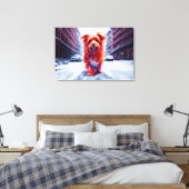 Toile Chien rouge marchant dans la rue d'hiver enneigée (Insitu(Chambre))