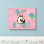 Toile Chien sibérien Husky Joyeux anniversaire (Insitu (Plancher de Bois))