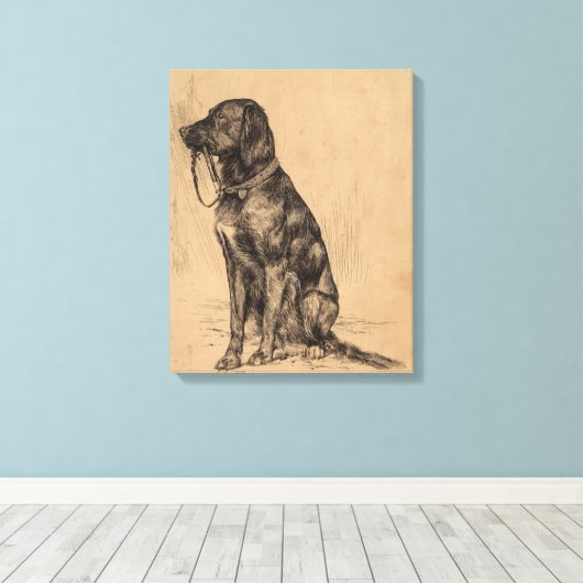 Toile Chien solitaire tenant sa propre laisse, encre de  (Insitu (Plancher de Bois))