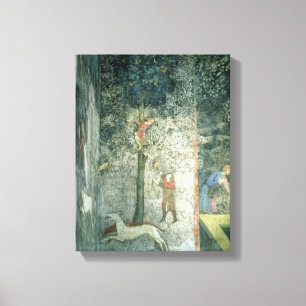 Toile Chiens et hommes de chasse grimpant à un arbre