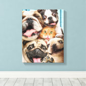 Toile Chiens et photo d'un groupe de chats (Insitu (Plancher de Bois))