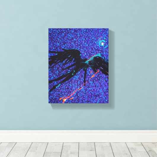 Toile Chiffre à ailes foncées volant à travers l'espace (Insitu (Plancher de Bois))