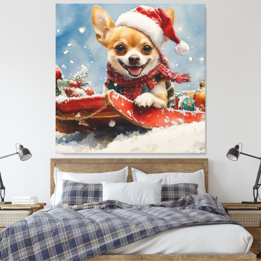 Toile Chihuahua Dog in Sledge Let it neiger Noël (Insitu(Chambre))