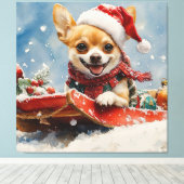 Toile Chihuahua Dog in Sledge Let it neiger Noël (Insitu (Plancher de Bois))