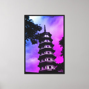 Toile Chine Ancienne Canton la pagode fleurie