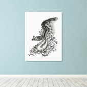 Toile Chine Dragon, noir et blanc Design en Tattoostyl (Insitu (Plancher de Bois))