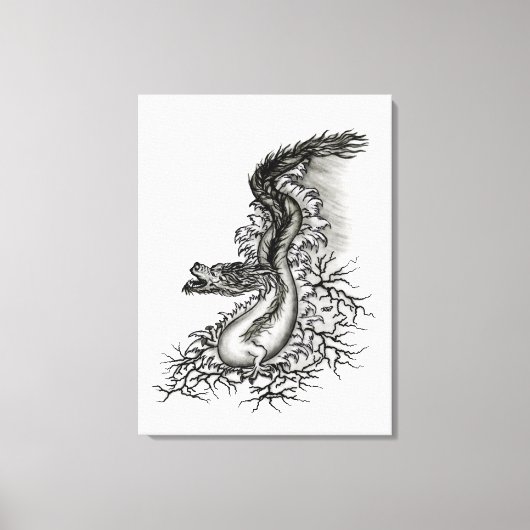 Toile Chine Dragon, noir et blanc Design en Tattoostyl (Recto)