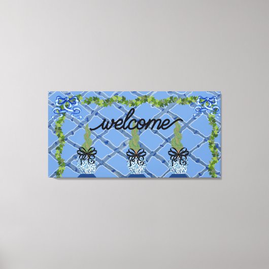 Toile Chinoiserie Blue Ginger Jars Topiary (Recto)