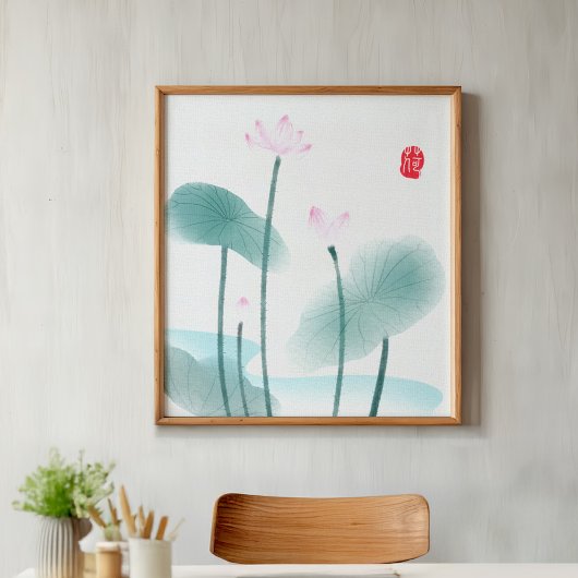 Toile Chinoiserie Chinoise Lave-encre peinture Lotus Flo