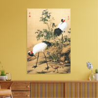 Chinoiserie Vintage Grues couronnées et roses