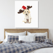 Toile Chiot avec chapeau de Père Noël et oreilles de ren (Insitu(Chambre))