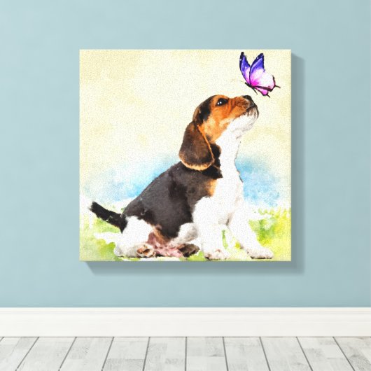 Toile Chiot beagle avec papillon (Insitu (Plancher de Bois))