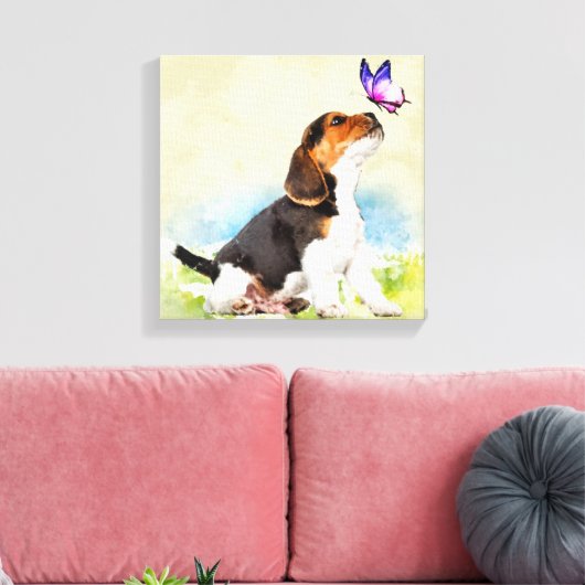 Toile Chiot beagle avec papillon (Insitu(Salon))
