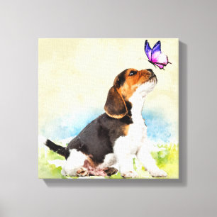 Toile Chiot beagle avec papillon