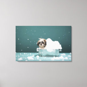 Toile Chiot dans le bain de mousse