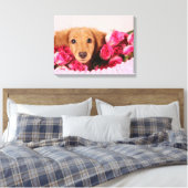 Toile Chiot de Dachshund Entouré de Roses (Insitu(Chambre))