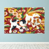 Toile Chiot japonais vintage et fleur (Insitu (Plancher de Bois))
