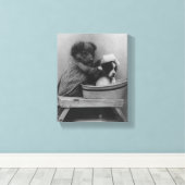 Toile Chiots vintages | Funny Dog Bath Photo (Insitu (Plancher de Bois))