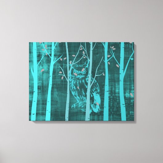 Toile Chouette de la forêt grunge bleu (Recto)