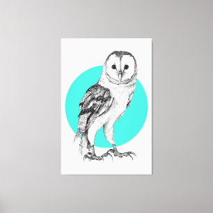 Toile Chouette de l'étable en Stylo noir sur Turquoise