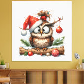 Toile Chouette de Noël mignonne portant un chapeau de sa (Insitu(Salon))
