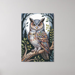 Toile Chouette mosaïque de la forêt indigo