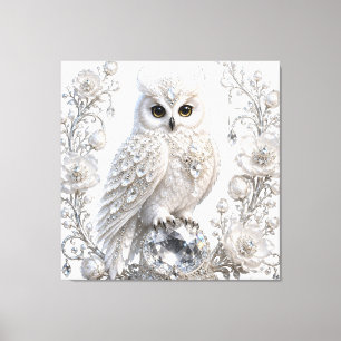 Toile Chouette Perle de Cristal Blanc