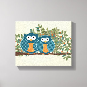 Toile Chouettes Mignonnes Oiseaux de l'Amour Vintage