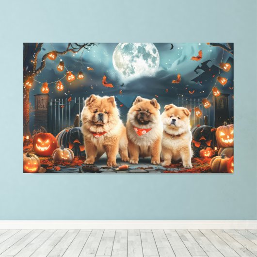 Toile Chow Chow Halloween Éffrayant (Insitu (Plancher de Bois))