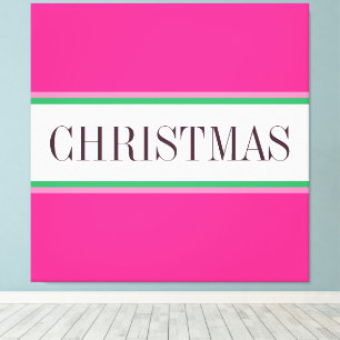 Toile CHRISTMAS Texte Festif Bright Pink White Stripes