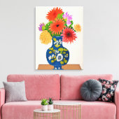 Toile Chrysanthèmes dans un vase chinois bleu (Insitu(Salon))