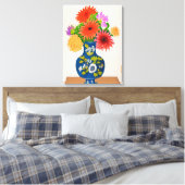 Toile Chrysanthèmes dans un vase chinois bleu (Insitu(Chambre))
