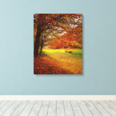 Toile Chute des feuilles d'automne sur le sentier de mar (Insitu (Plancher de Bois))