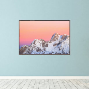 Toile Ciel de coucher de soleil radieux et montagnes enn