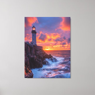 Toile ciel rouge sur phare