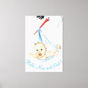 Toile Cigogne portant bébé - Dessin animé - Personnalise