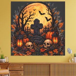 Toile Cimetière gothique hanté au clair de lune pour Hal