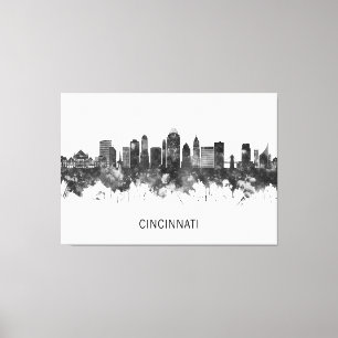 Toile Cincinnati Ohio Skyline BW