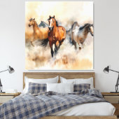 Toile « Cinq mustangs sauvages » Aquarelle occidentale p (Insitu(Chambre))