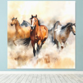 Toile « Cinq mustangs sauvages » Aquarelle occidentale p (Insitu (Plancher de Bois))