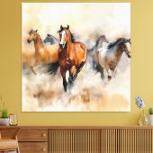 Toile « Cinq mustangs sauvages » Aquarelle occidentale p (Insitu(Salon))