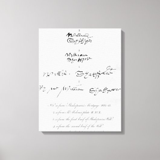 Toile Cinq véritables autographes de William Shakespeare (Recto)
