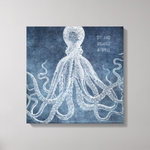 Toile Citation d'aquarelle bleu octopus twilight Vintage