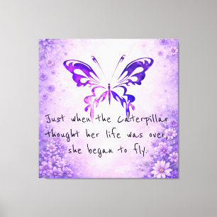 Toile Citation Inspirante Papillon Violet Enveloppée