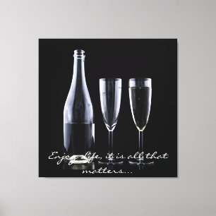 Toile Citation Inspiration Champagne Flute Noir Blanc