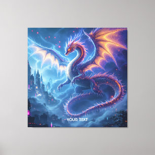 Toile Cité fantastique du dragon bleu mignon