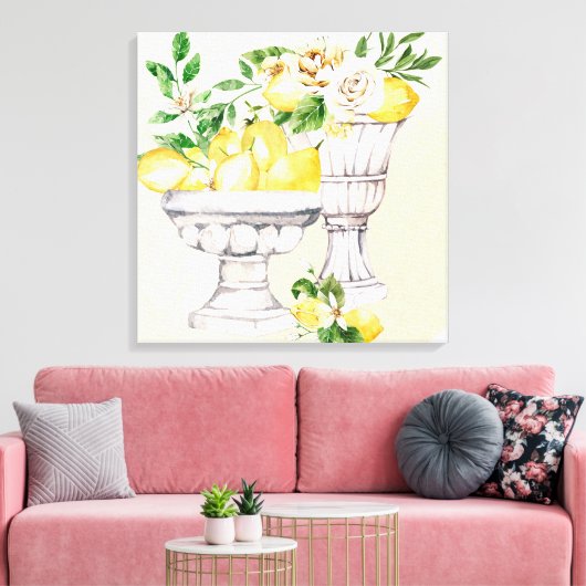 Toile Citron et fleurs en aquarelle (Insitu(Salon))