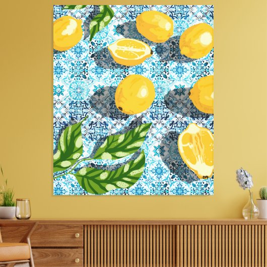 Toile Citrons juteux sur bleu marocain (Insitu(Salon))