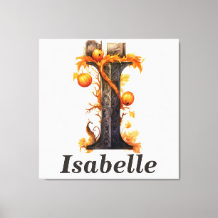 Toile Citrouille Halloween Nom Lettre I Floral Monogramm