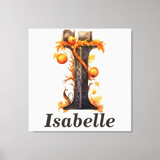 Toile Citrouille Halloween Nom Lettre I Floral Monogramm (Recto)